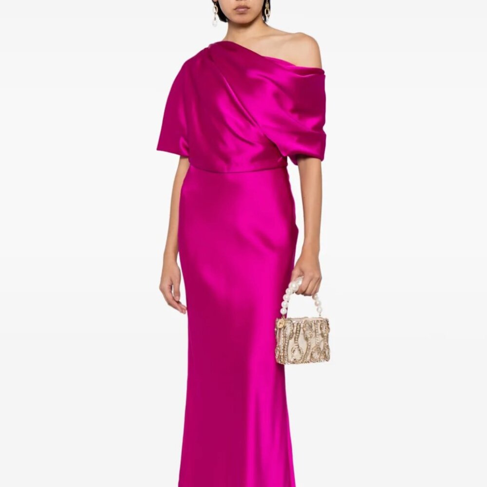 NWT Amsale Fuchsia One Shoulder Dress